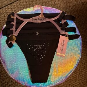 Juicy Couture Black Thong Set with Rhinestones